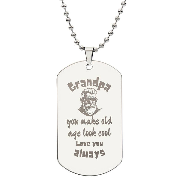 Engraved Dog Tag Necklace with Ball Chain | Personalized Unique Sentimental Gift for Grandfather who has everything  | Cool Grandpa