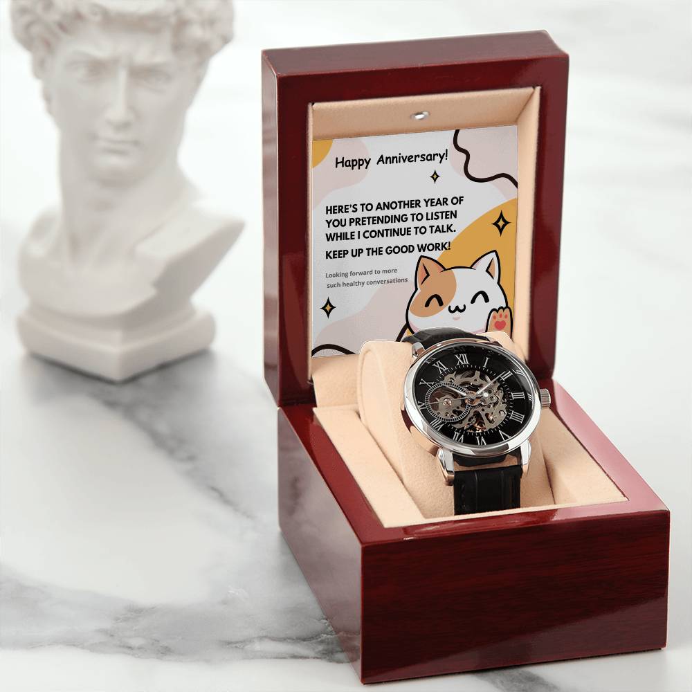 Skeleton Watch with Humorous Message for Hubby | Perfect Anniversary or Birthday Gift | Keep up the good work
