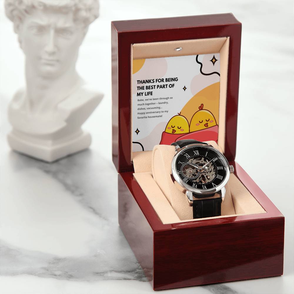 Skeleton Watch with Funny Message Card for Hubby | Humorous Anniversary or Birthday Gift for Husband | My Favorite Housemate