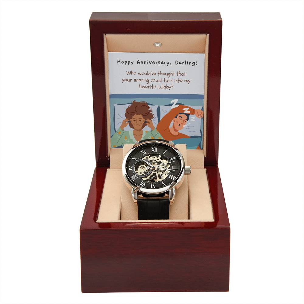 Skeleton Watch for Hubby | Openwork Timepiece with Funny Message Card | Perfect Anniversary or Birthday Gift | Favorite Lullaby