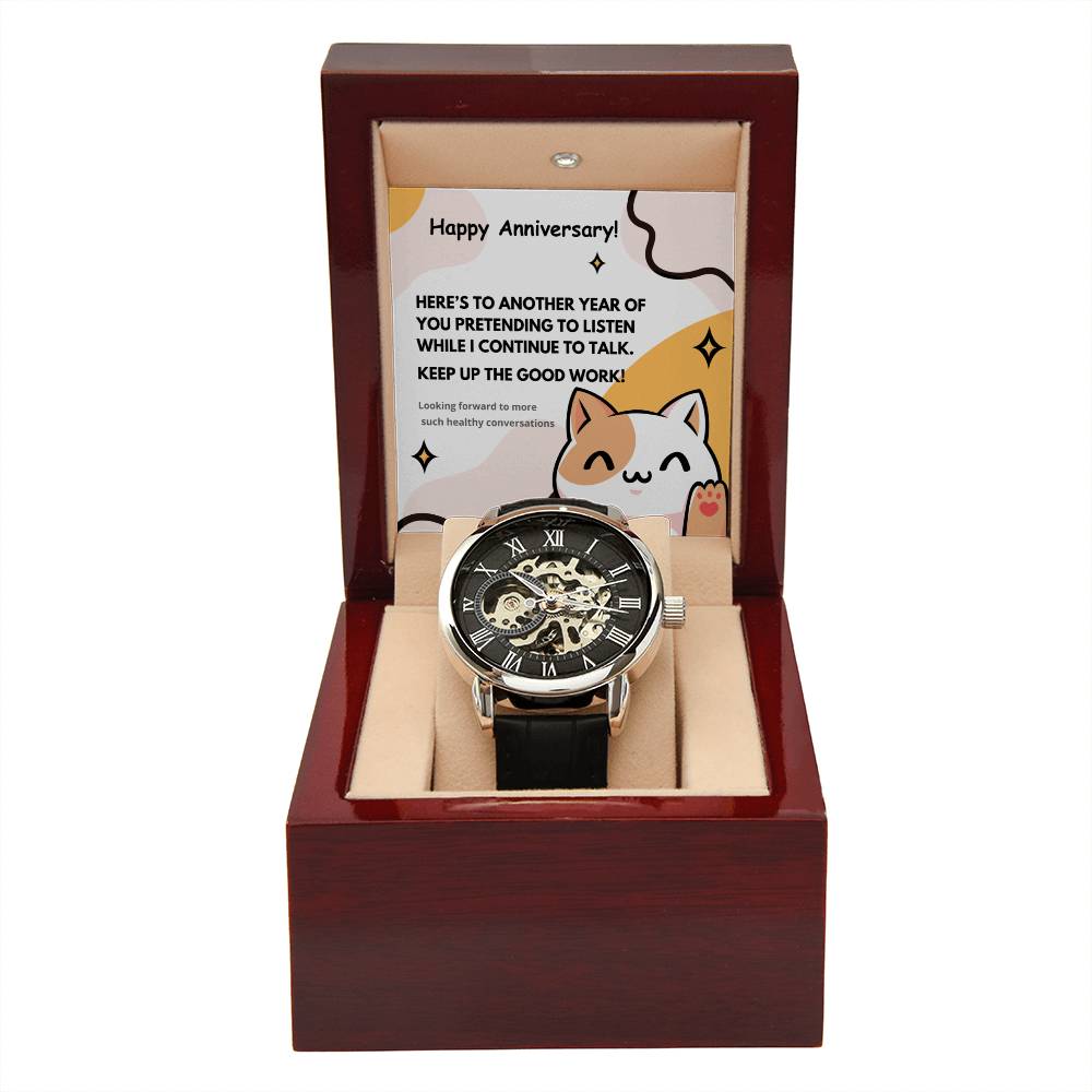 Skeleton Watch with Humorous Message for Hubby | Perfect Anniversary or Birthday Gift | Keep up the good work