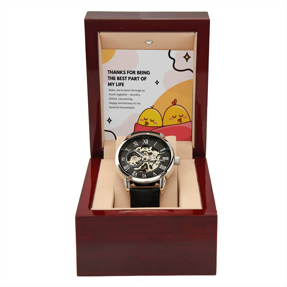 Skeleton Watch with Funny Message Card for Hubby | Humorous Anniversary or Birthday Gift for Husband | My Favorite Housemate