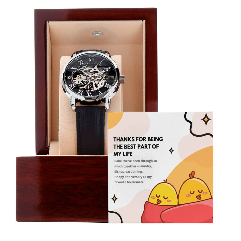 Skeleton Watch with Funny Message Card for Hubby | Humorous Anniversary or Birthday Gift for Husband | My Favorite Housemate