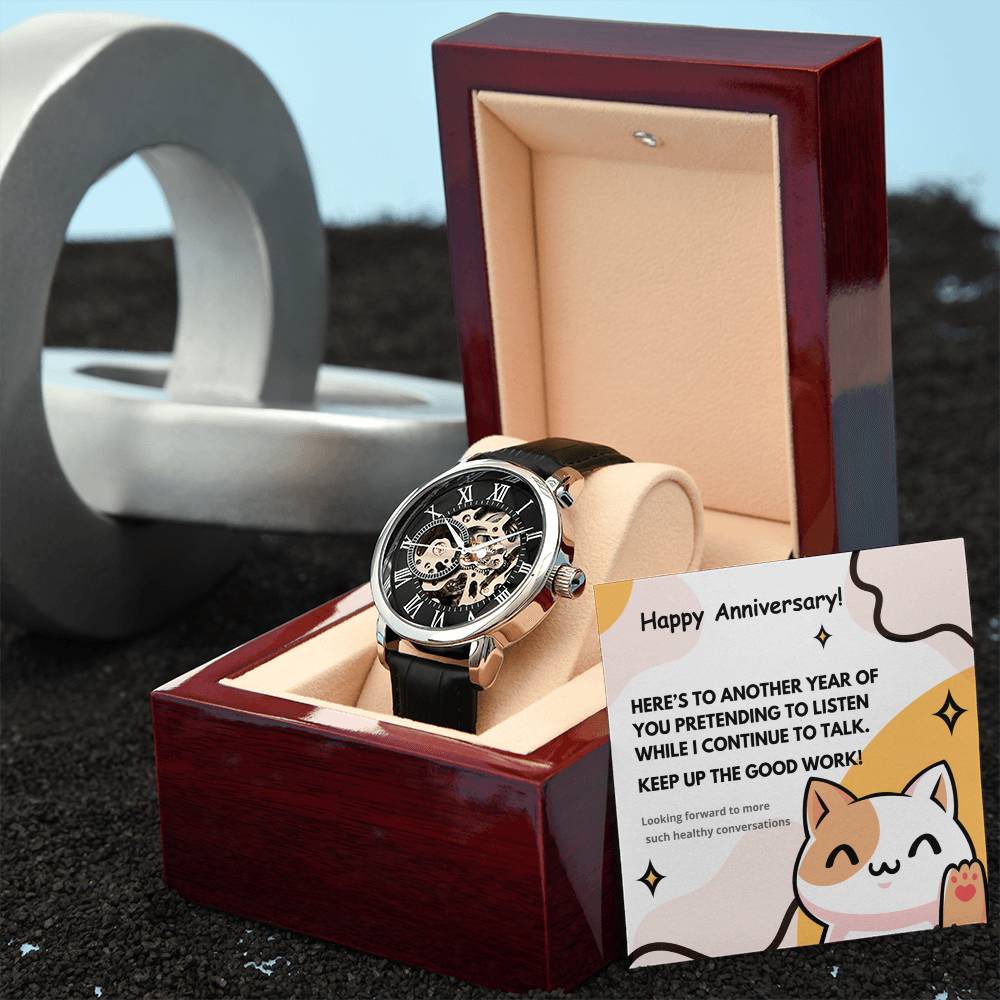 Skeleton Watch with Humorous Message for Hubby | Perfect Anniversary or Birthday Gift | Keep up the good work