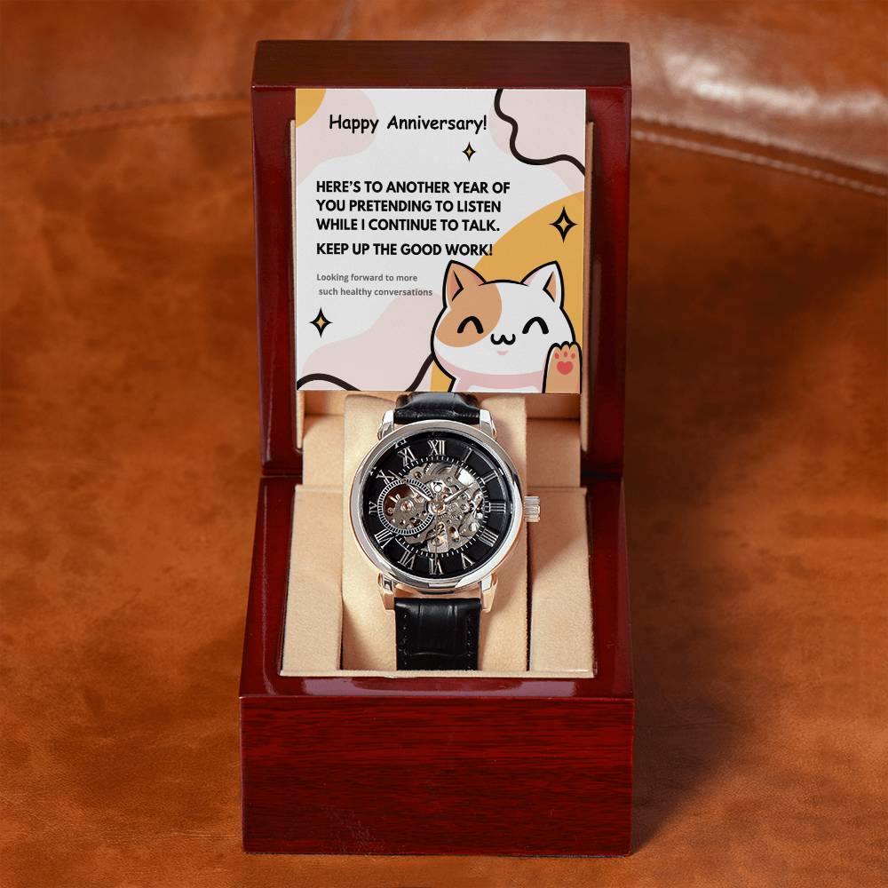 Skeleton Watch with Humorous Message for Hubby | Perfect Anniversary or Birthday Gift | Keep up the good work
