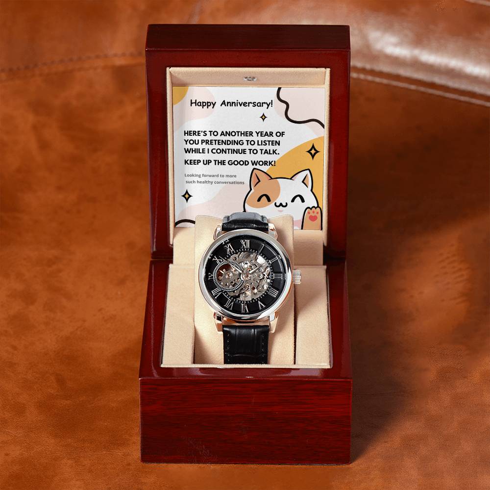 Skeleton Watch with Humorous Message for Hubby | Perfect Anniversary or Birthday Gift | Keep up the good work