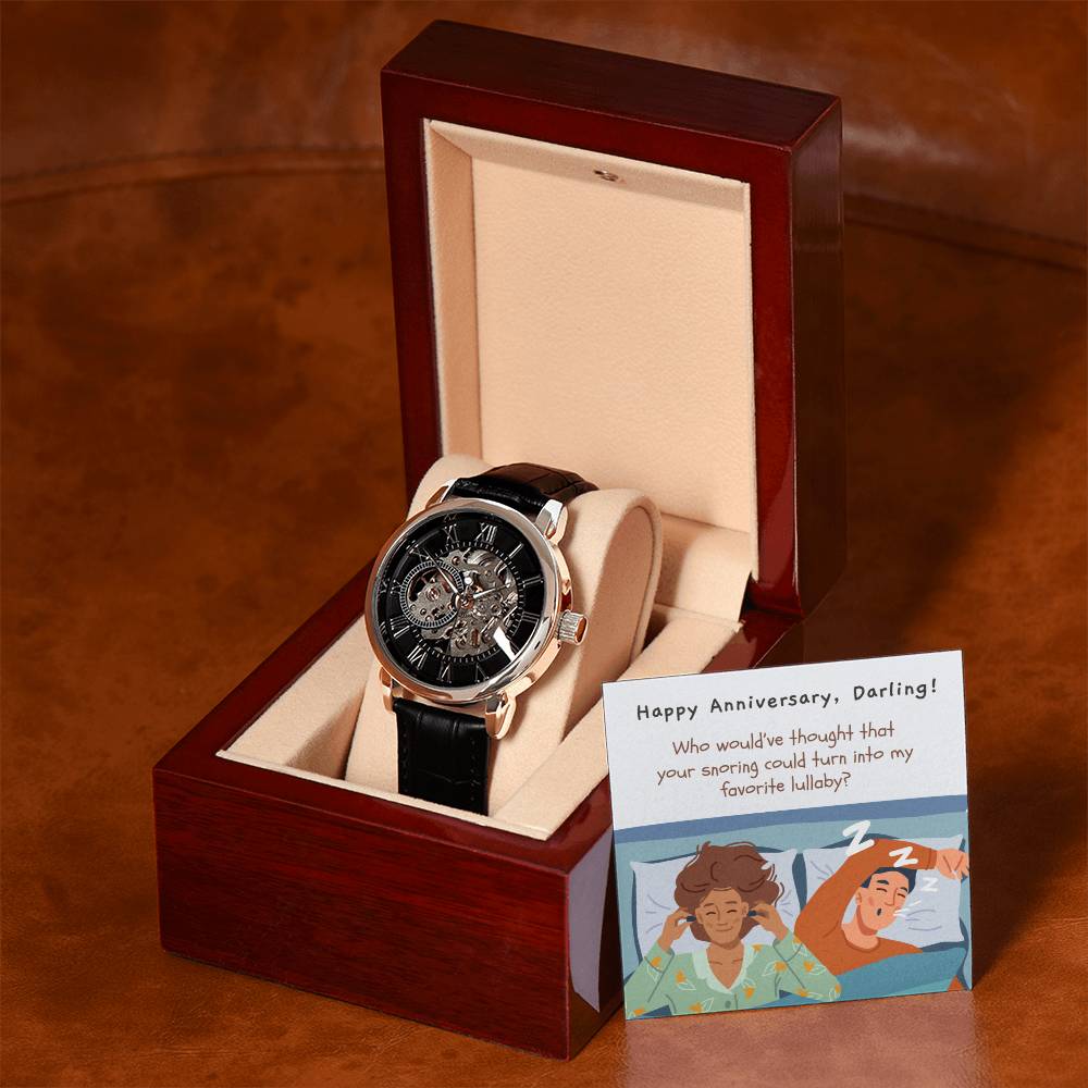 Skeleton Watch for Hubby | Openwork Timepiece with Funny Message Card | Perfect Anniversary or Birthday Gift | Favorite Lullaby