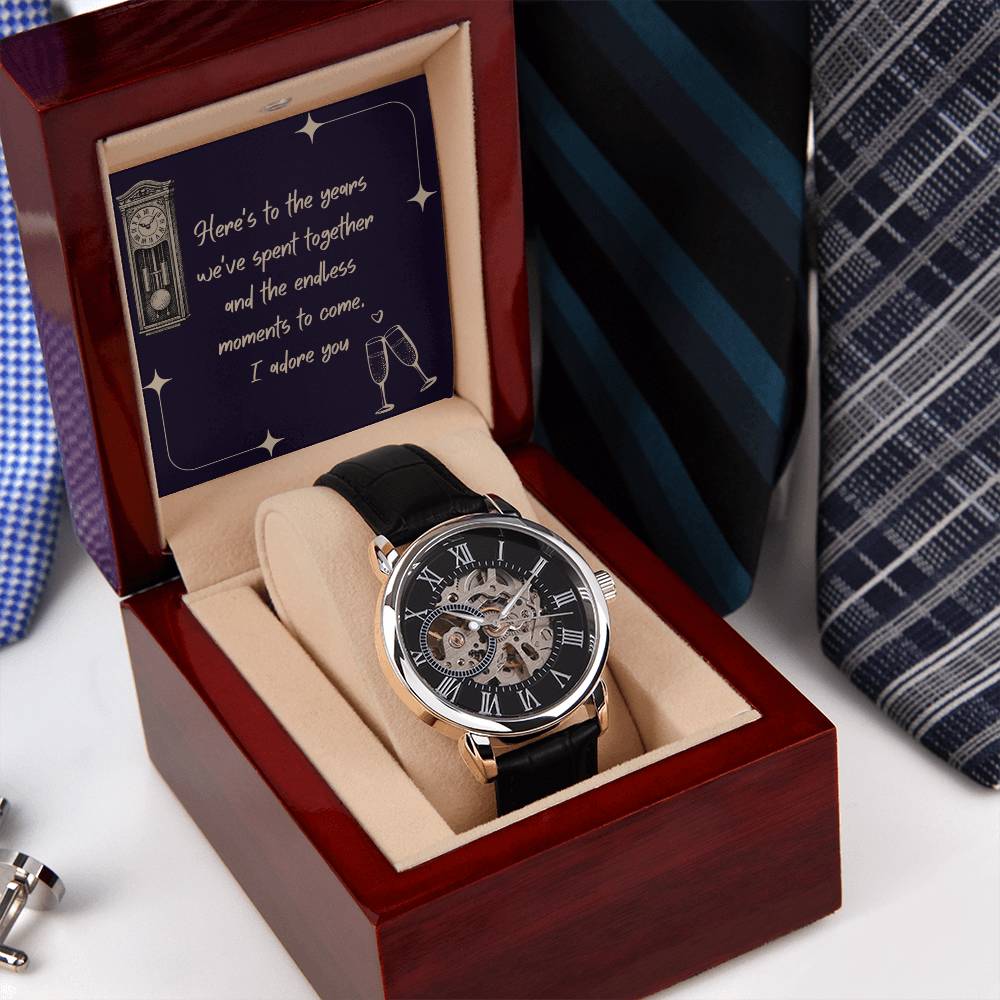 Anniversary Gift for Husband | Romantic Present for Hubby | Message Card with Openwork Watch | Endless Moments