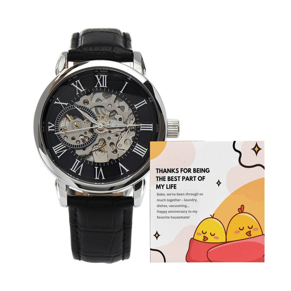 Skeleton Watch with Funny Message Card for Hubby | Humorous Anniversary or Birthday Gift for Husband | My Favorite Housemate