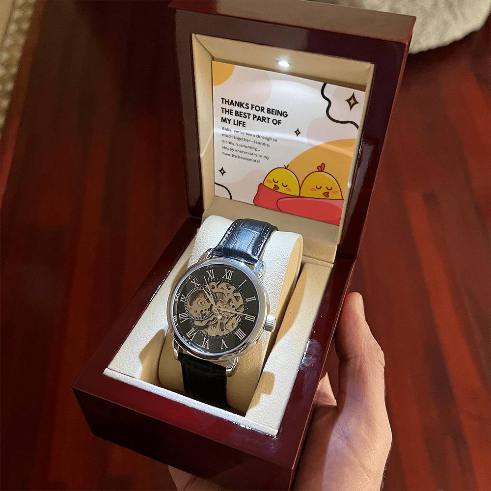 Skeleton Watch with Funny Message Card for Hubby | Humorous Anniversary or Birthday Gift for Husband | My Favorite Housemate