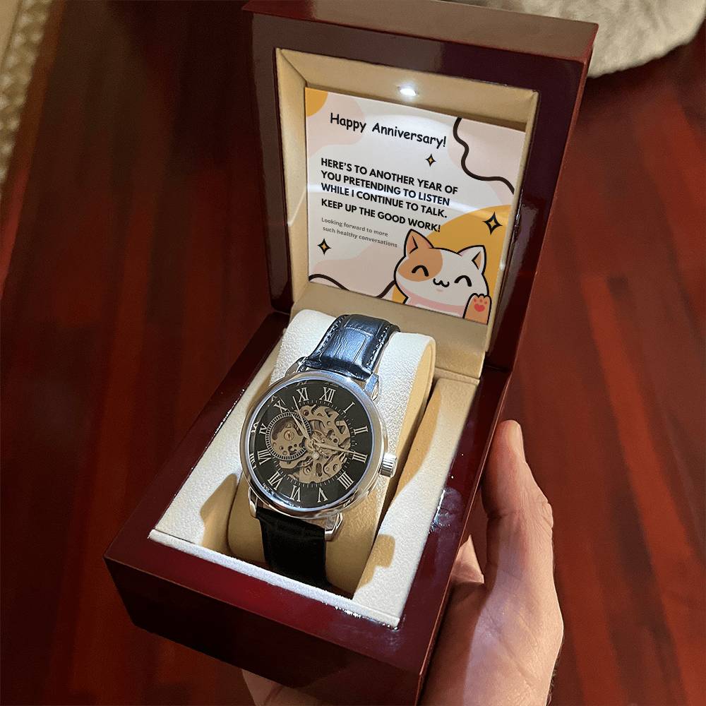 Skeleton Watch with Humorous Message for Hubby | Perfect Anniversary or Birthday Gift | Keep up the good work