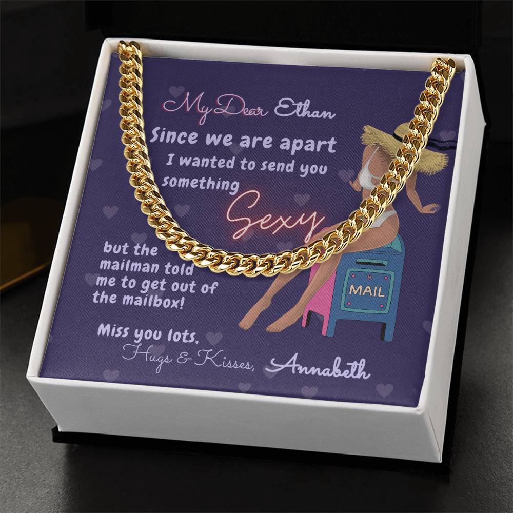 Personalized Message Card & Cuban Chain Necklace for Men | Long Distance Relationship Gift | Mailman