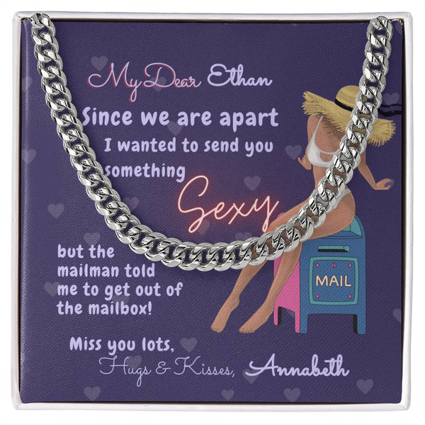 Personalized Message Card & Cuban Chain Necklace for Men | Long Distance Relationship Gift | Mailman