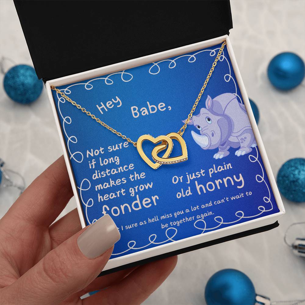 LDR Gift | Long Distance Relationship Gift for Her | Long Distance Love | Cute Funny Gift for Wife or Girlfriend | Interlocking Hearts Necklace with Message card