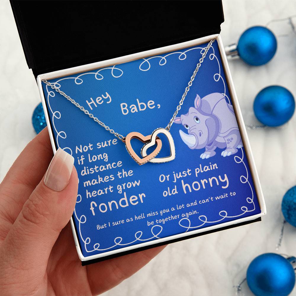 LDR Gift | Long Distance Relationship Gift for Her | Long Distance Love | Cute Funny Gift for Wife or Girlfriend | Interlocking Hearts Necklace with Message card