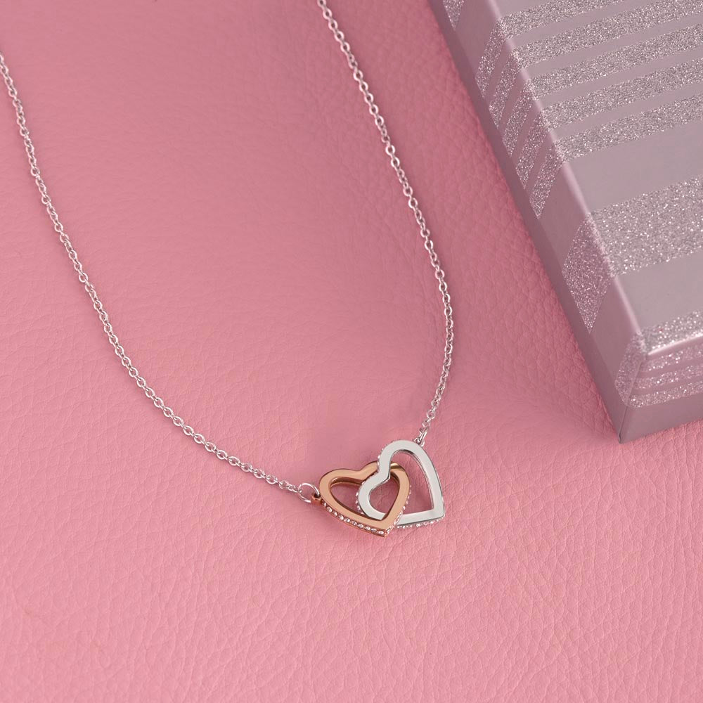 LDR Gift | Long Distance Relationship Gift for Her | Long Distance Love | Cute Funny Gift for Wife or Girlfriend | Interlocking Hearts Necklace with Message card