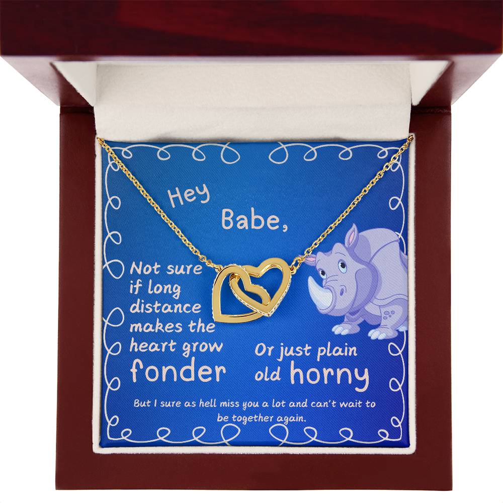 LDR Gift | Long Distance Relationship Gift for Her | Long Distance Love | Cute Funny Gift for Wife or Girlfriend | Interlocking Hearts Necklace with Message card