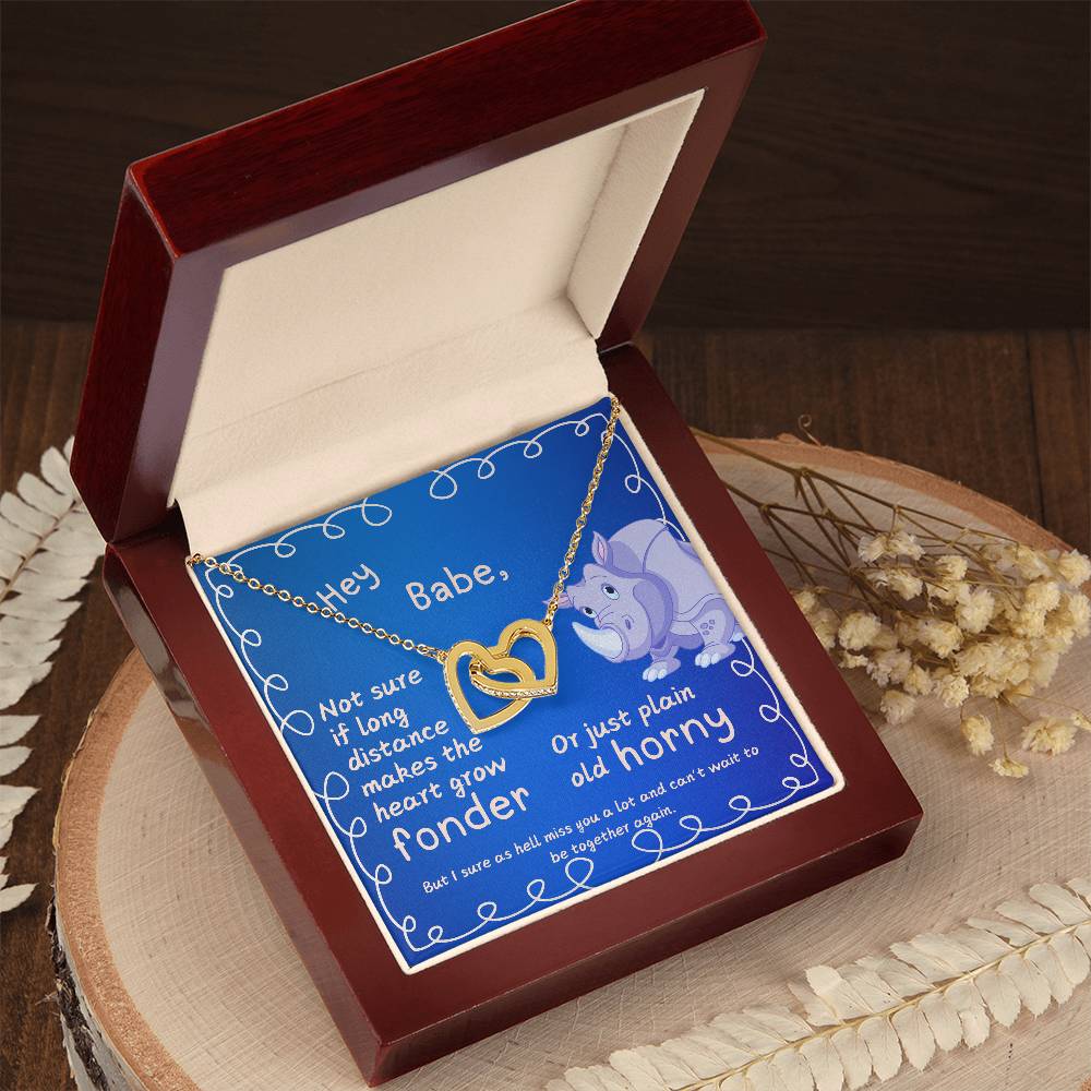 LDR Gift | Long Distance Relationship Gift for Her | Long Distance Love | Cute Funny Gift for Wife or Girlfriend | Interlocking Hearts Necklace with Message card