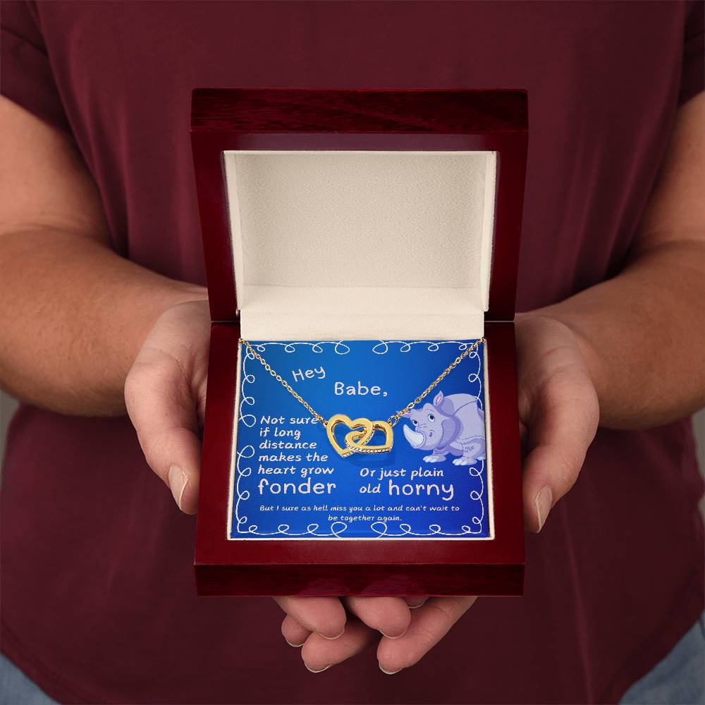 LDR Gift | Long Distance Relationship Gift for Her | Long Distance Love | Cute Funny Gift for Wife or Girlfriend | Interlocking Hearts Necklace with Message card