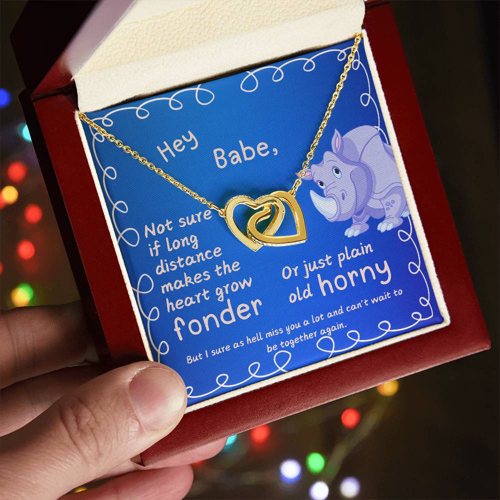 LDR Gift | Long Distance Relationship Gift for Her | Long Distance Love | Cute Funny Gift for Wife or Girlfriend | Interlocking Hearts Necklace with Message card