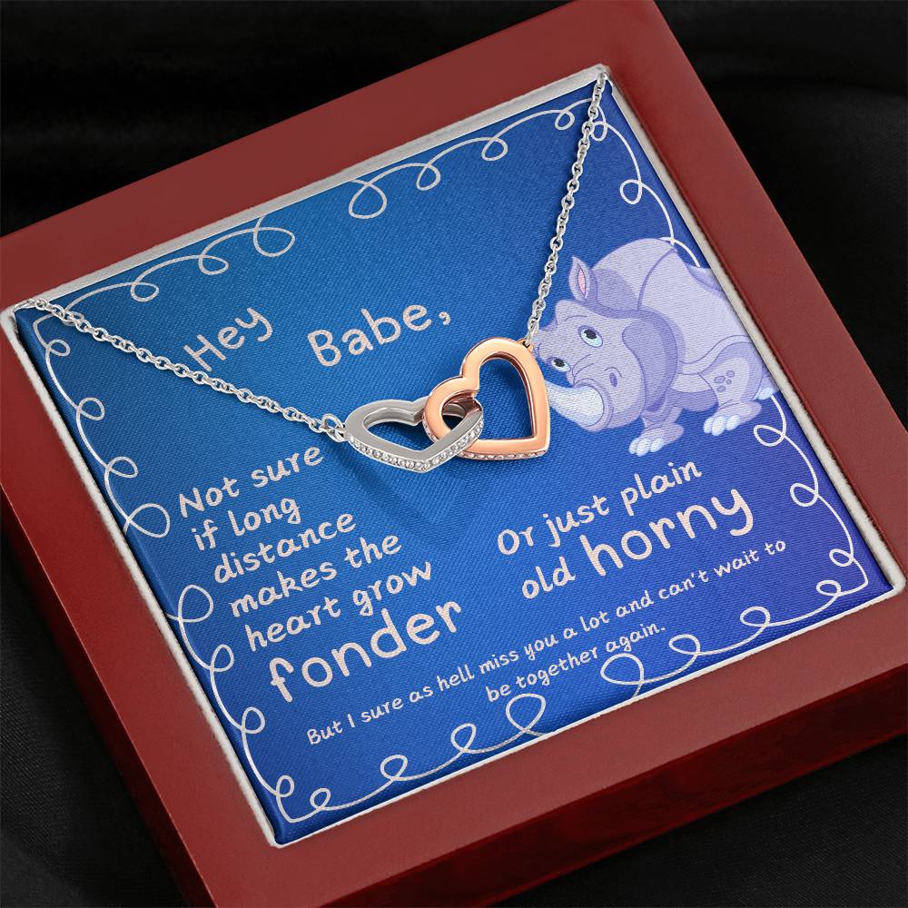 LDR Gift | Long Distance Relationship Gift for Her | Long Distance Love | Cute Funny Gift for Wife or Girlfriend | Interlocking Hearts Necklace with Message card