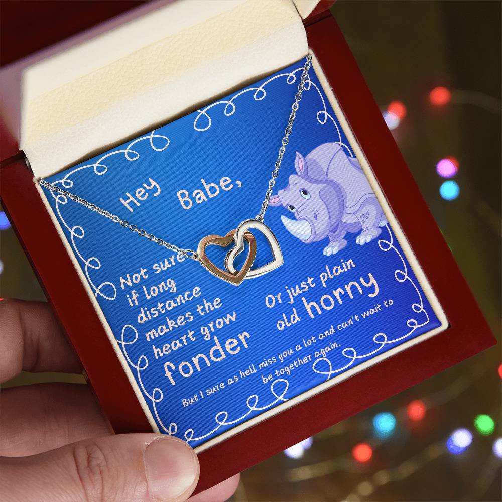 LDR Gift | Long Distance Relationship Gift for Her | Long Distance Love | Cute Funny Gift for Wife or Girlfriend | Interlocking Hearts Necklace with Message card