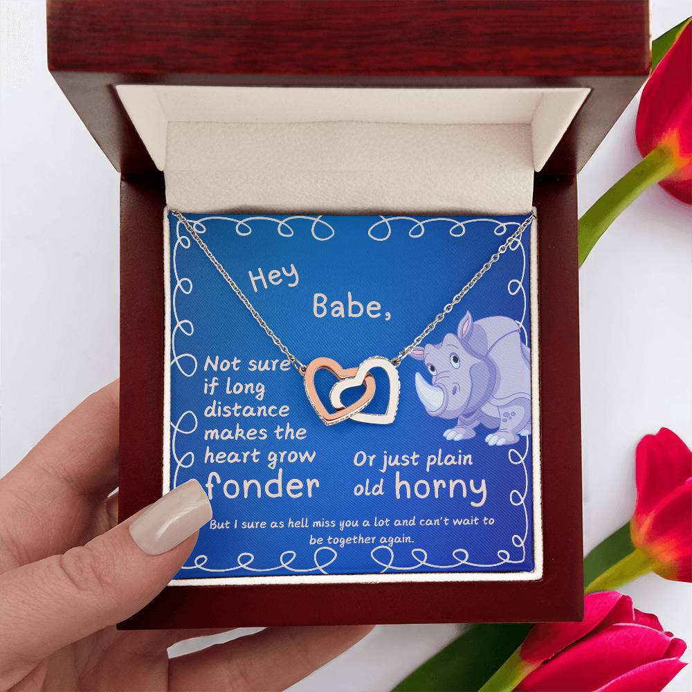 LDR Gift | Long Distance Relationship Gift for Her | Long Distance Love | Cute Funny Gift for Wife or Girlfriend | Interlocking Hearts Necklace with Message card