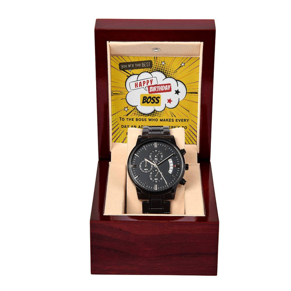 Black Chronograph Watch - The Perfect Gift for Boss Birthday | Three Dial | Water Resistant | Scratch Proof | Gift Box | Retro Vintage Message Card