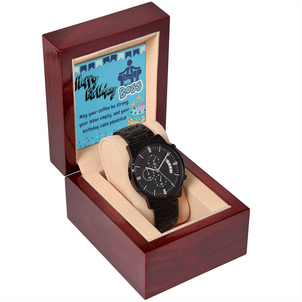 Black Chronograph Watch - The Perfect Birthday Gift for Boss | Boss Appreciation Day | Three Dial | Water Resistant | Scratch Proof | Gift Box | Message Card