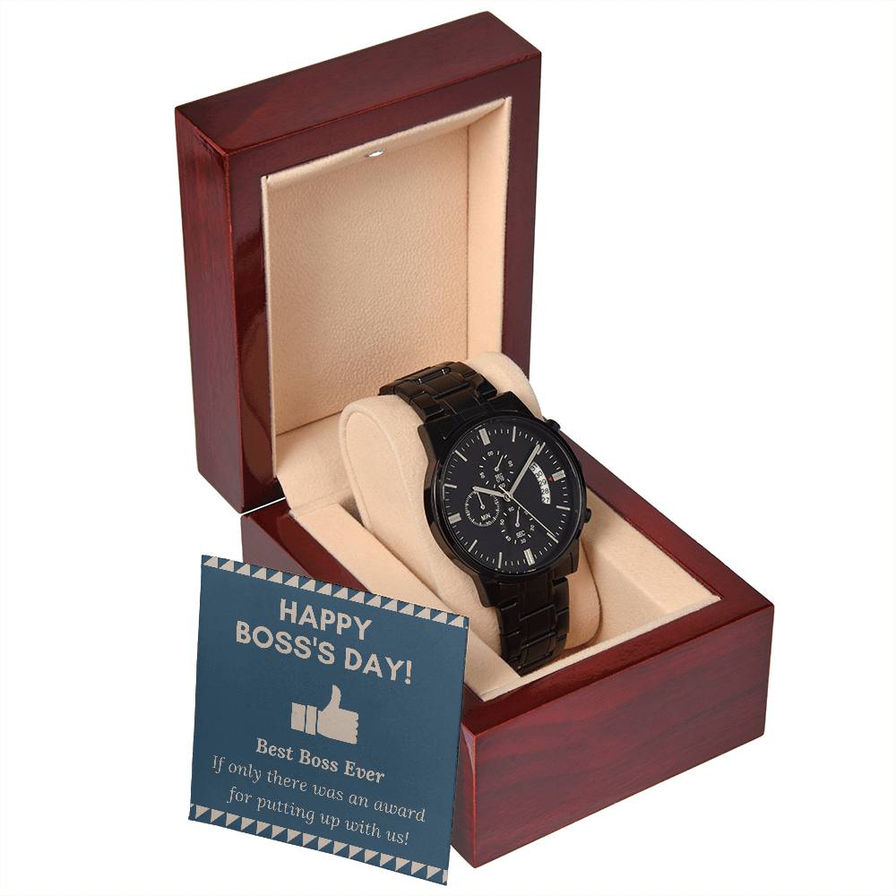 Black Chronograph Watch - The Perfect Gift for Boss Appreciation Day | Three Dial | Water Resistant | Scratch Proof | Gift Box | Message Card
