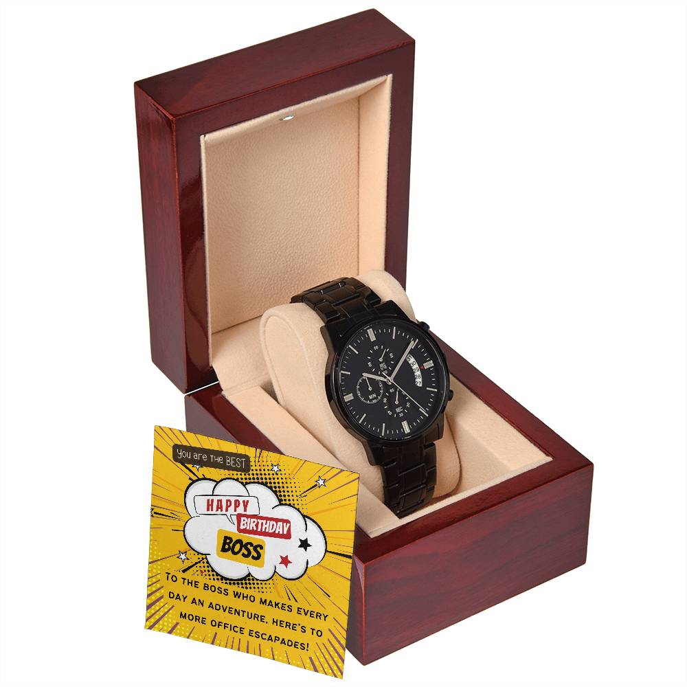 Black Chronograph Watch - The Perfect Gift for Boss Birthday | Three Dial | Water Resistant | Scratch Proof | Gift Box | Retro Vintage Message Card