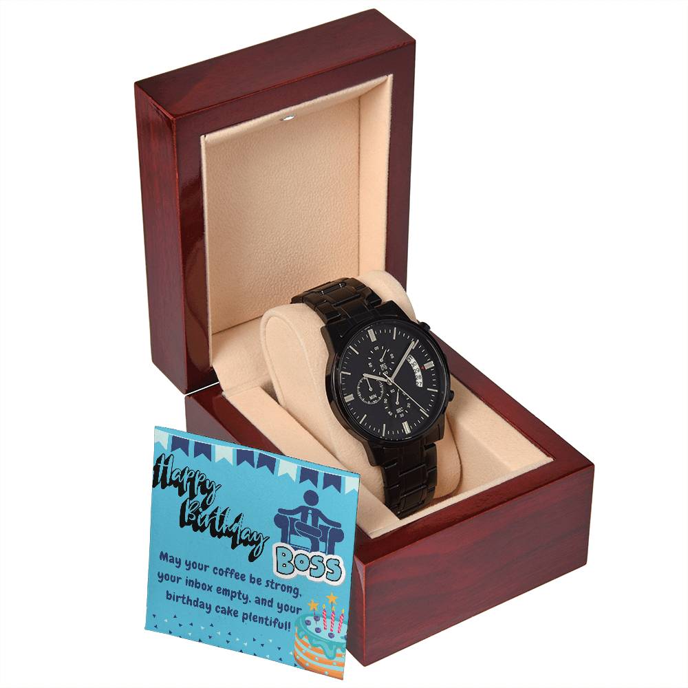Black Chronograph Watch - The Perfect Birthday Gift for Boss | Boss Appreciation Day | Three Dial | Water Resistant | Scratch Proof | Gift Box | Message Card