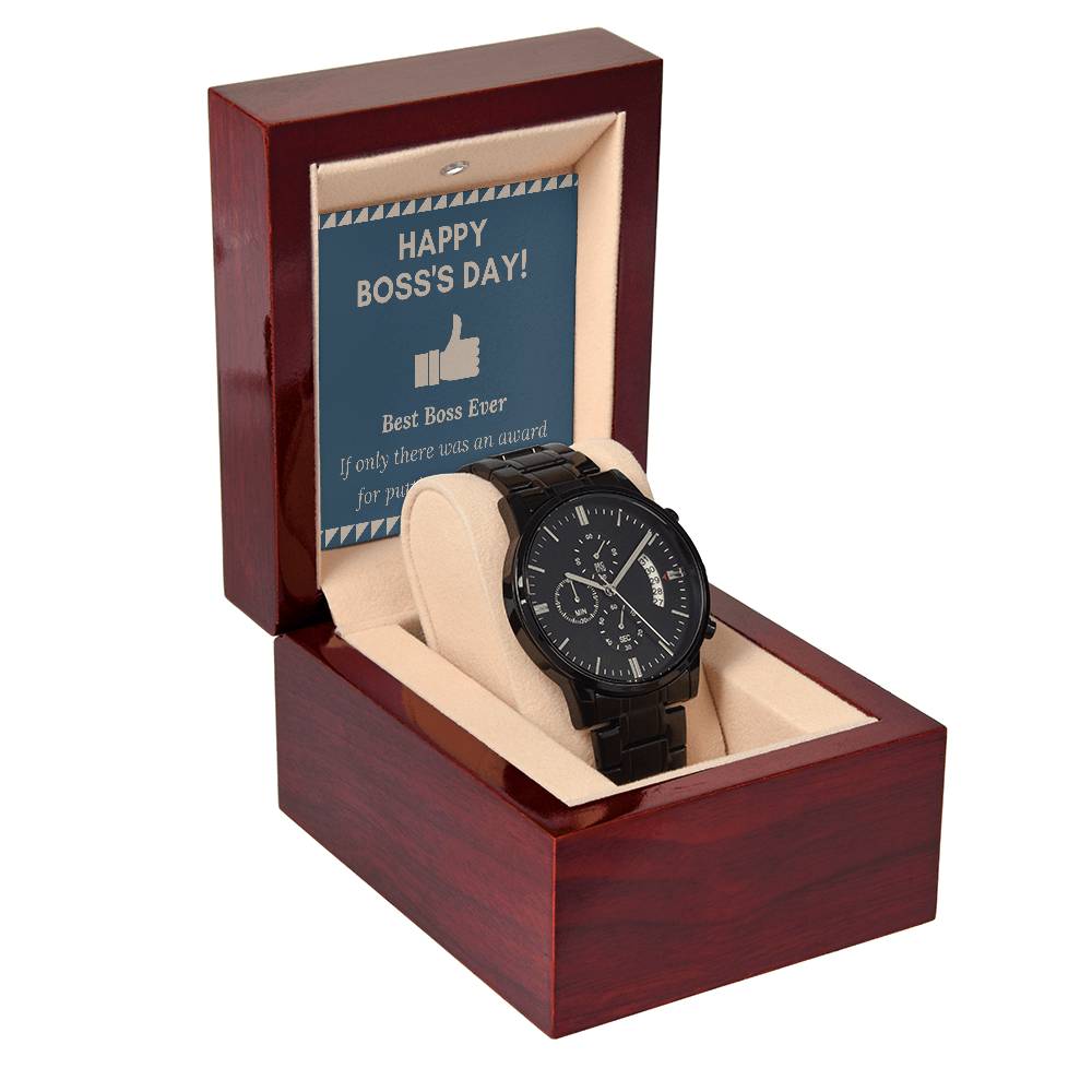Black Chronograph Watch - The Perfect Gift for Boss Appreciation Day | Three Dial | Water Resistant | Scratch Proof | Gift Box | Message Card