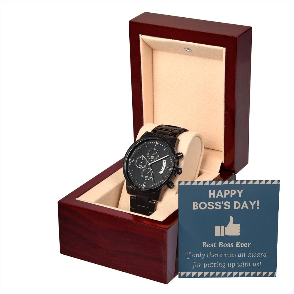 Black Chronograph Watch - The Perfect Gift for Boss Appreciation Day | Three Dial | Water Resistant | Scratch Proof | Gift Box | Message Card