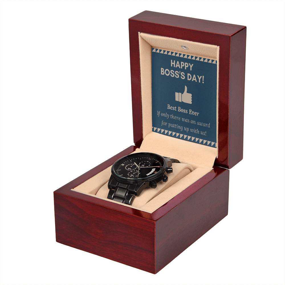 Black Chronograph Watch - The Perfect Gift for Boss Appreciation Day | Three Dial | Water Resistant | Scratch Proof | Gift Box | Message Card