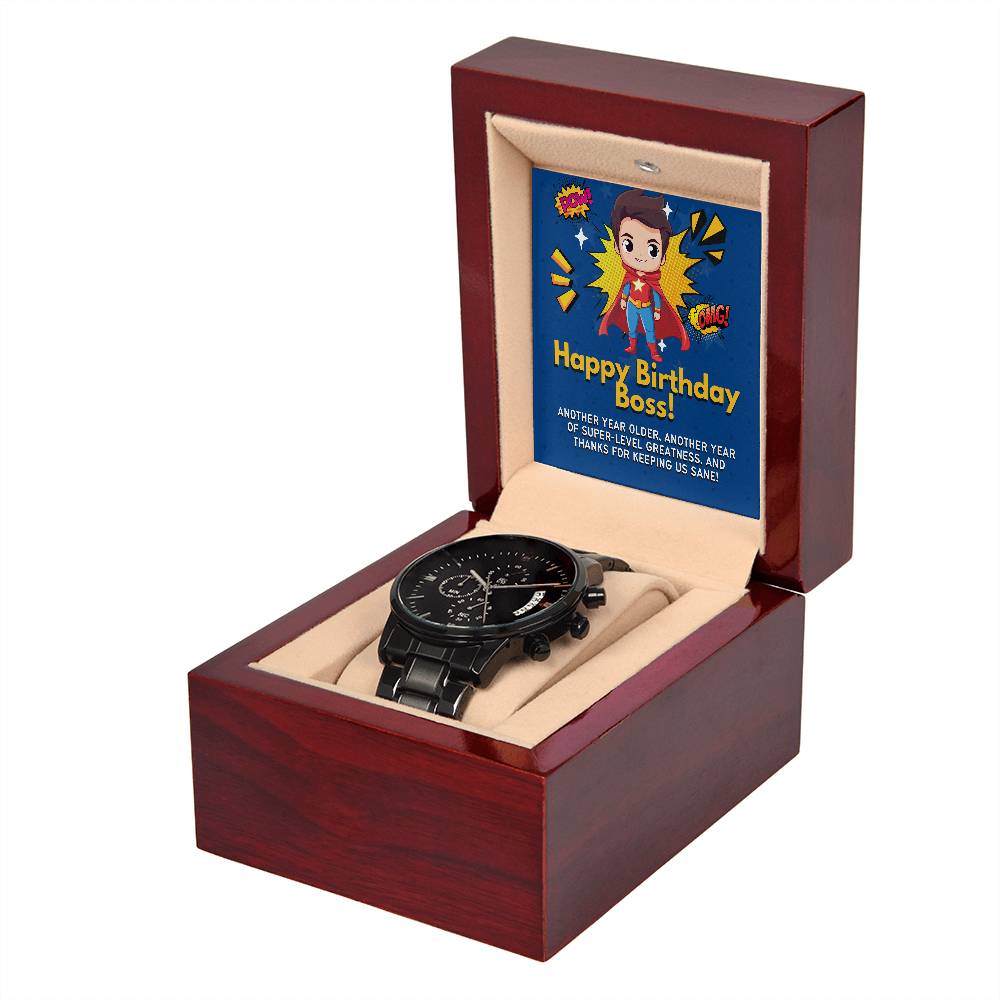 Black Chronograph Watch - The Perfect Birthday Gift for Boss | Three Dial | Water Resistant | Scratch Proof | Gift Box | Message Card | Superhero Boss