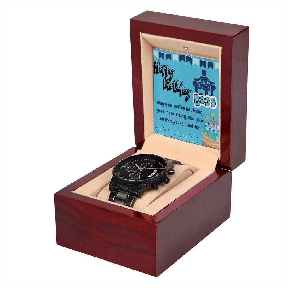 Black Chronograph Watch - The Perfect Birthday Gift for Boss | Boss Appreciation Day | Three Dial | Water Resistant | Scratch Proof | Gift Box | Message Card