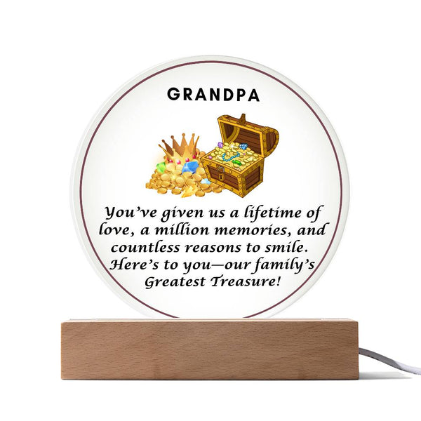 Grandparent day Gift for Gramps | Thoughtful Cute present for Grandpa who has everything | LED Acrylic Plaque | Our Greatest Treasure