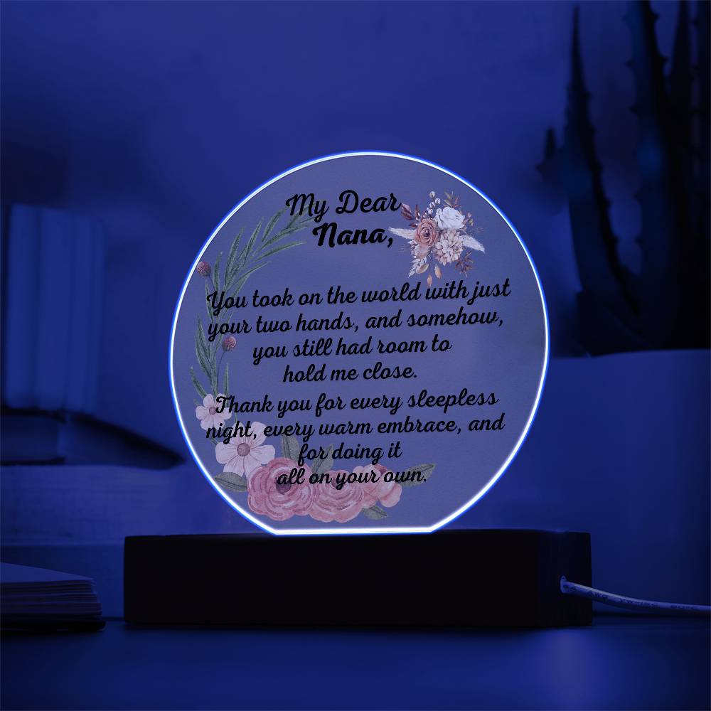Single Grandma gift on Grandparent day for Nana | Thoughtful Cute present for Grammy who has everything | LED Acrylic Plaque | Hold me Close