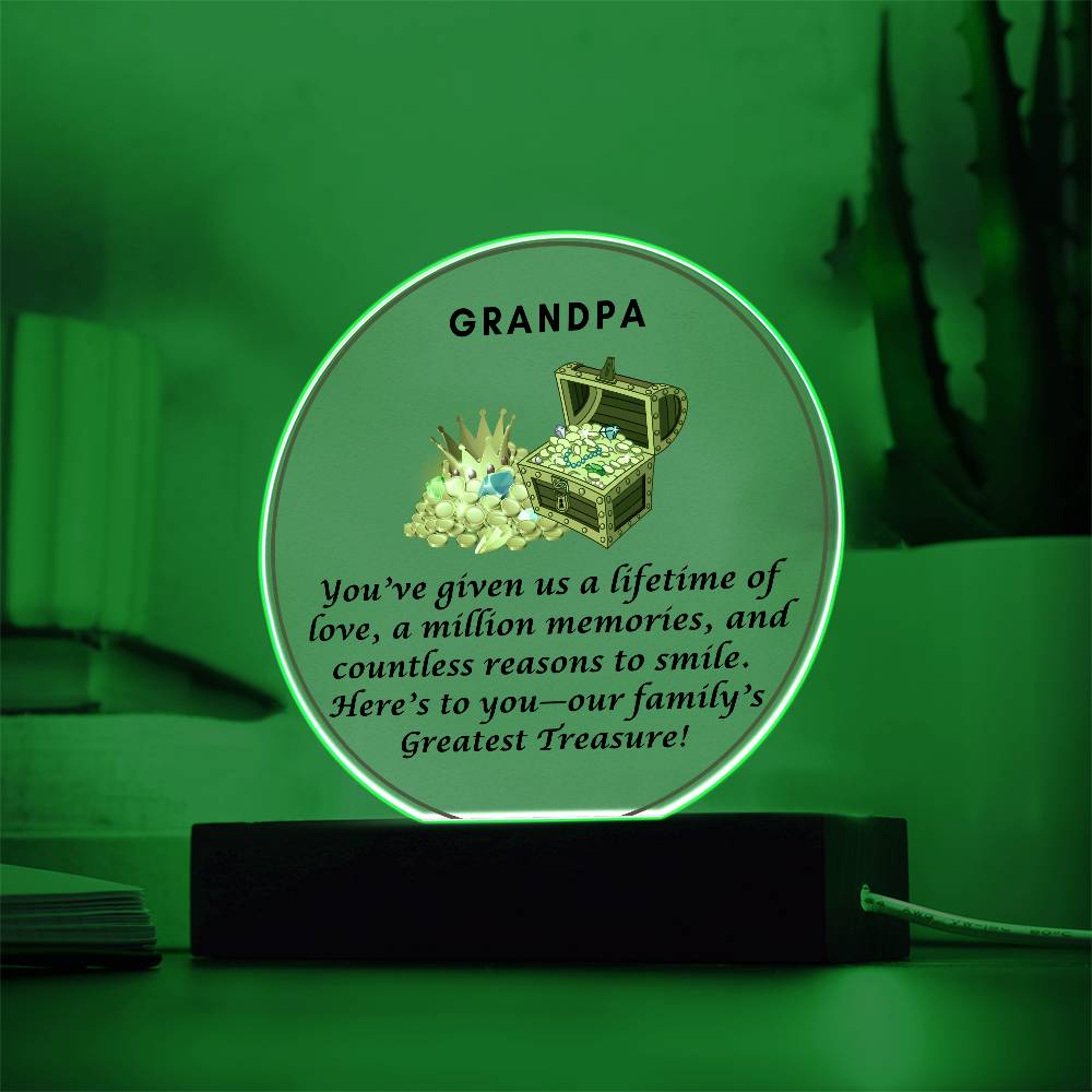Grandparent day Gift for Gramps | Thoughtful Cute present for Grandpa who has everything | LED Acrylic Plaque | Our Greatest Treasure