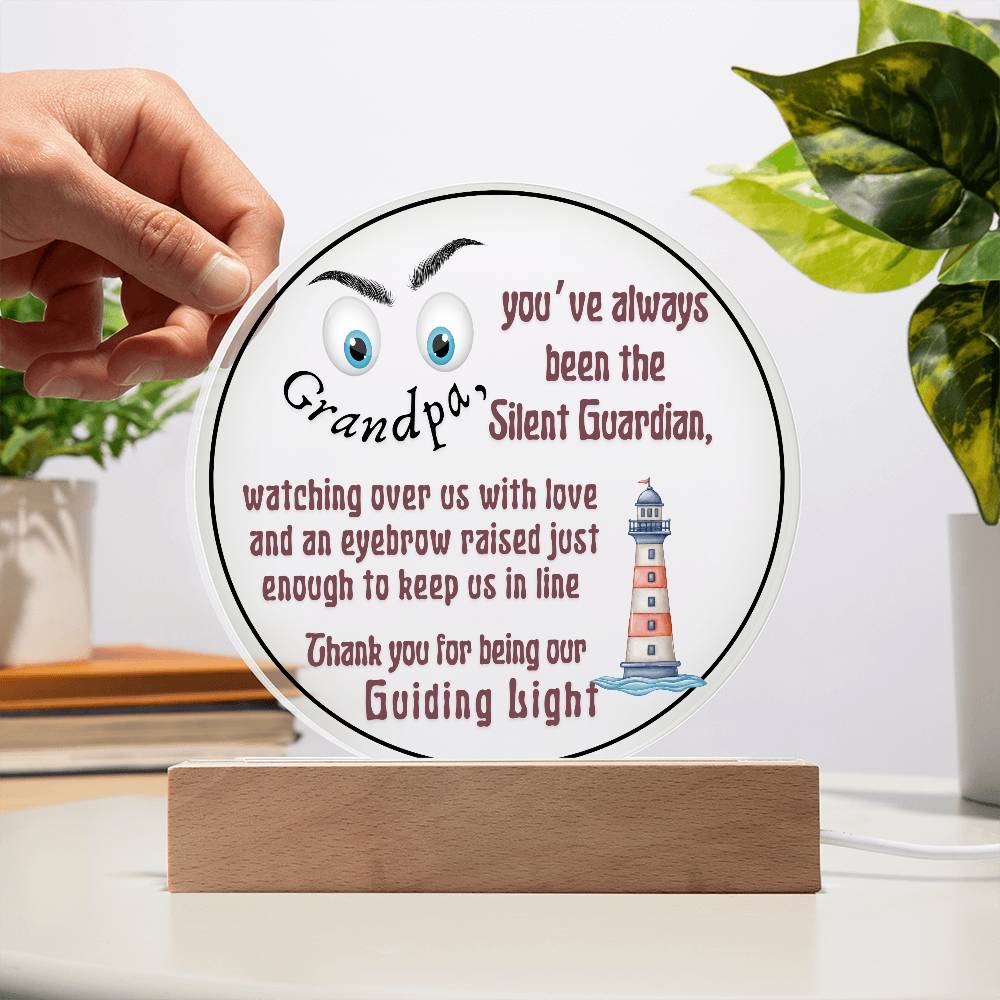 Grandparent day Gift for Gramps | Thoughtful Cute present for Grandpa who has everything | LED Acrylic Plaque | Raised Eyebrows