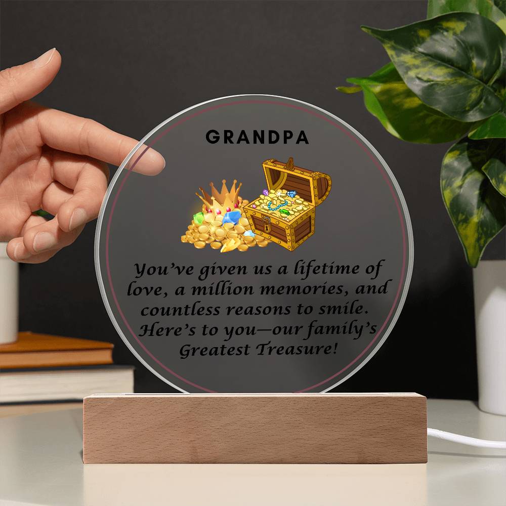 Grandparent day Gift for Gramps | Thoughtful Cute present for Grandpa who has everything | LED Acrylic Plaque | Our Greatest Treasure