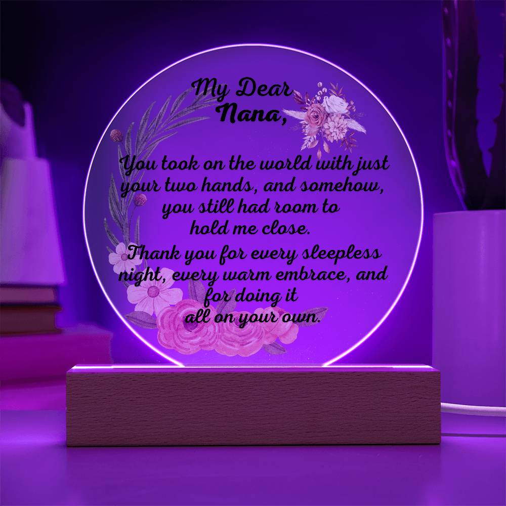 Single Grandma gift on Grandparent day for Nana | Thoughtful Cute present for Grammy who has everything | LED Acrylic Plaque | Hold me Close