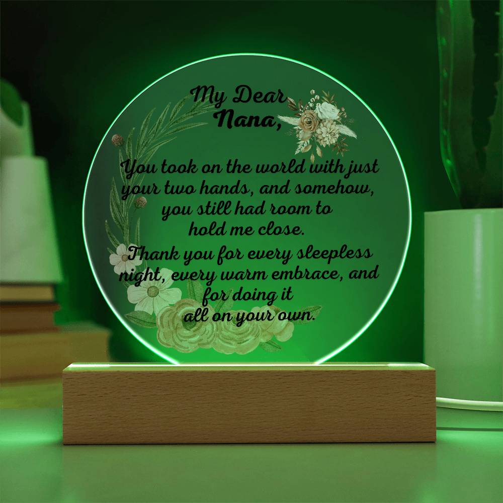 Single Grandma gift on Grandparent day for Nana | Thoughtful Cute present for Grammy who has everything | LED Acrylic Plaque | Hold me Close