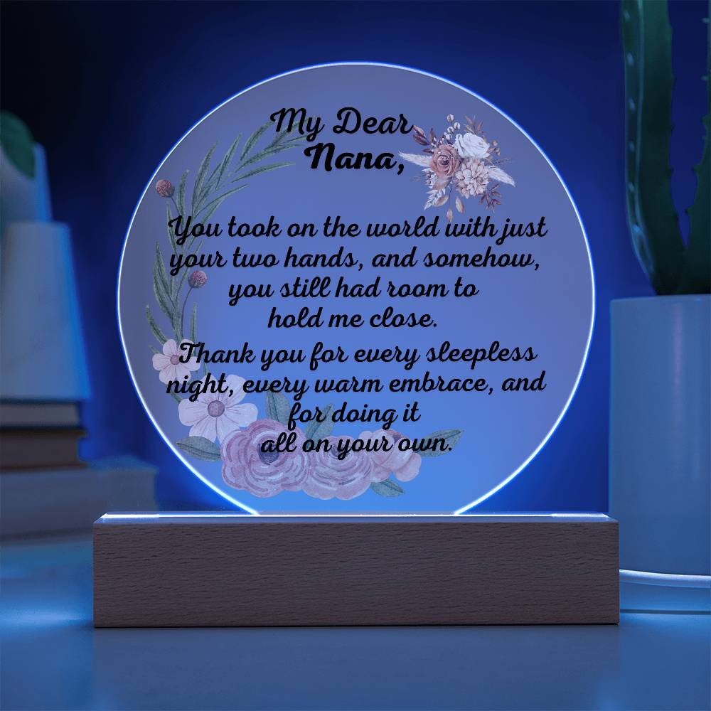 Single Grandma gift on Grandparent day for Nana | Thoughtful Cute present for Grammy who has everything | LED Acrylic Plaque | Hold me Close