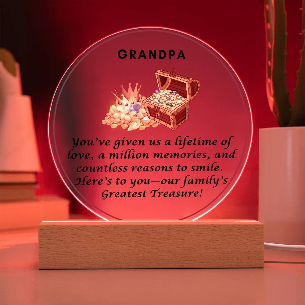 Grandparent day Gift for Gramps | Thoughtful Cute present for Grandpa who has everything | LED Acrylic Plaque | Our Greatest Treasure