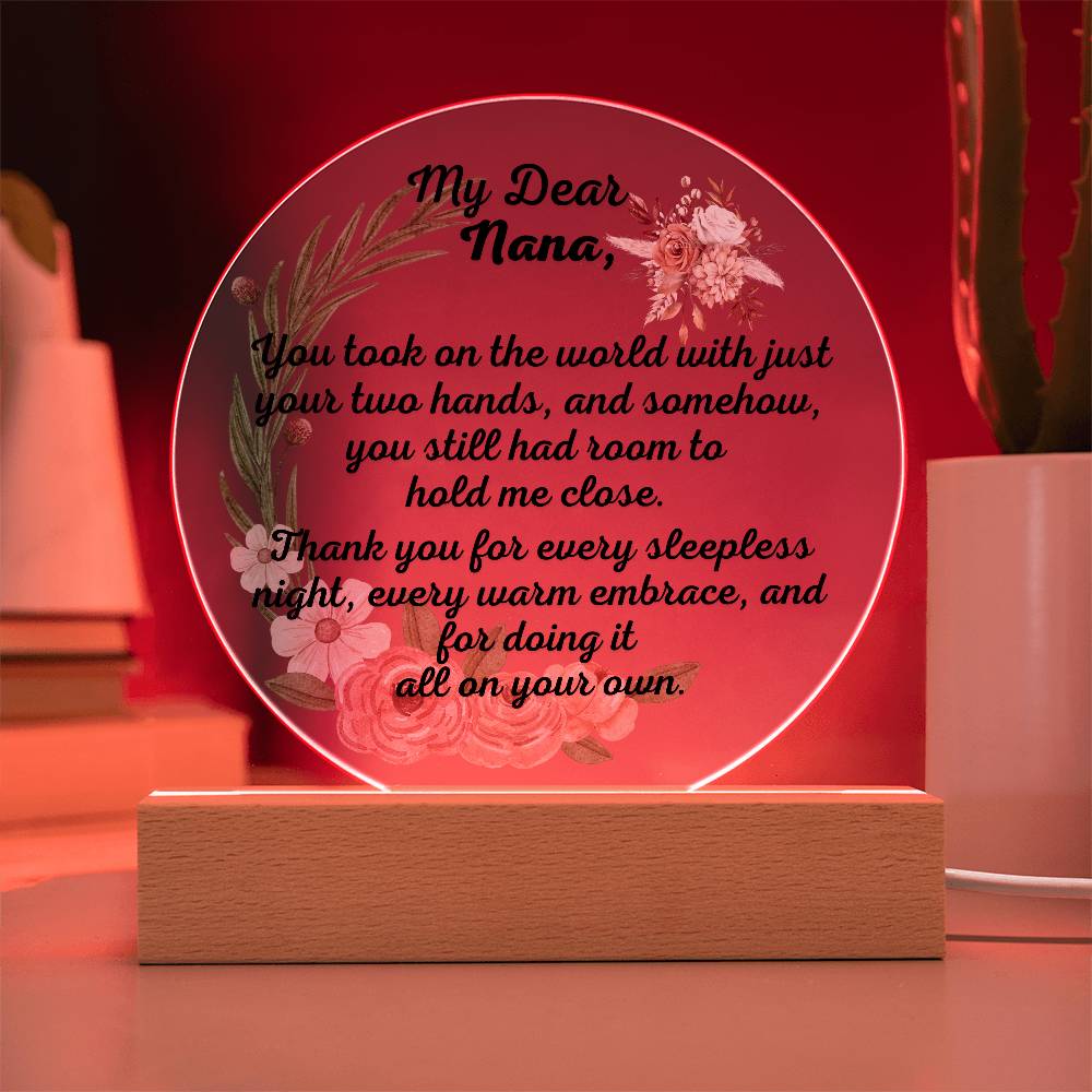 Single Grandma gift on Grandparent day for Nana | Thoughtful Cute present for Grammy who has everything | LED Acrylic Plaque | Hold me Close