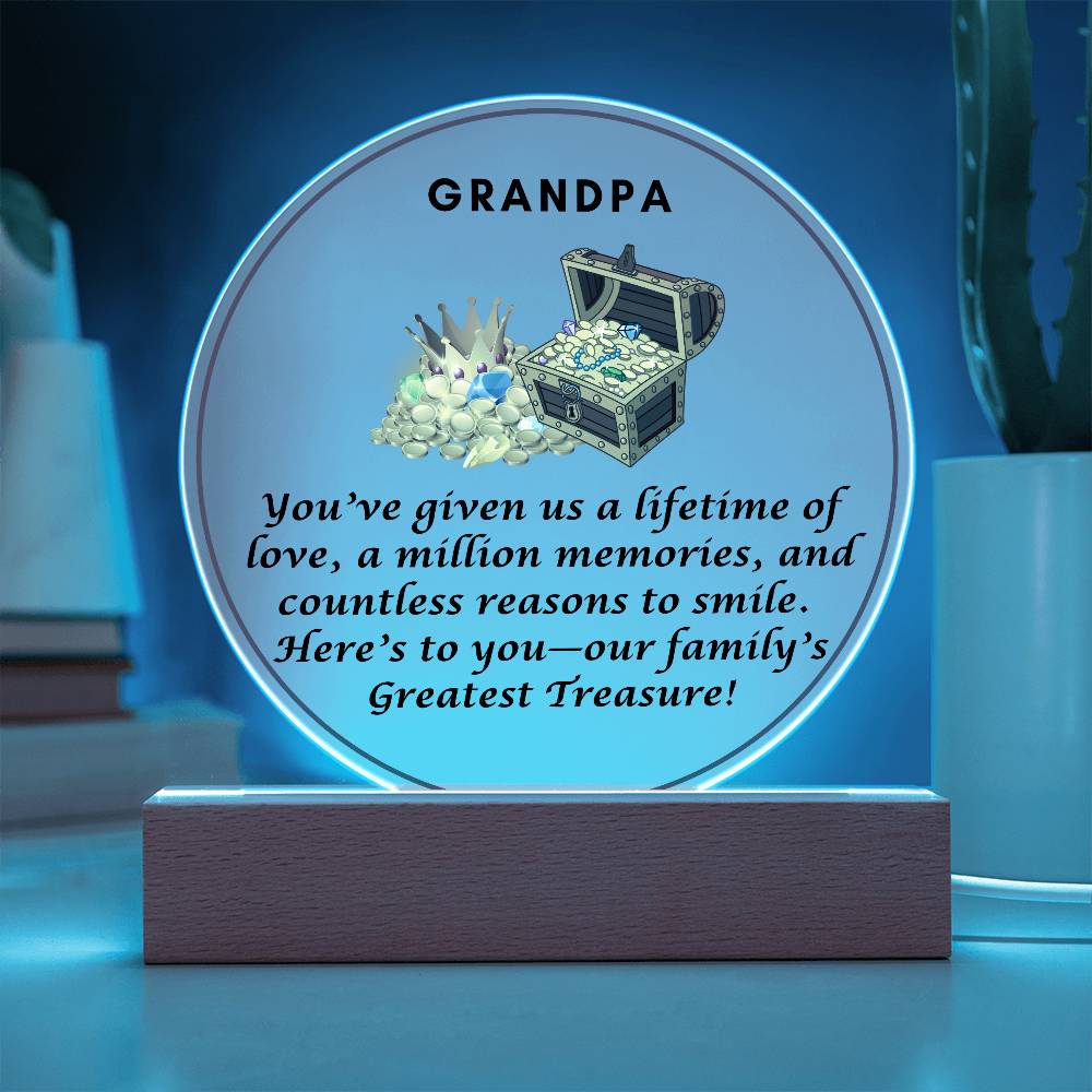 Grandparent day Gift for Gramps | Thoughtful Cute present for Grandpa who has everything | LED Acrylic Plaque | Our Greatest Treasure
