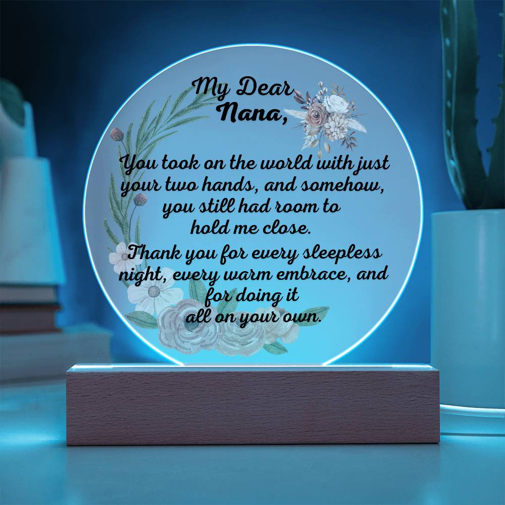 Single Grandma gift on Grandparent day for Nana | Thoughtful Cute present for Grammy who has everything | LED Acrylic Plaque | Hold me Close
