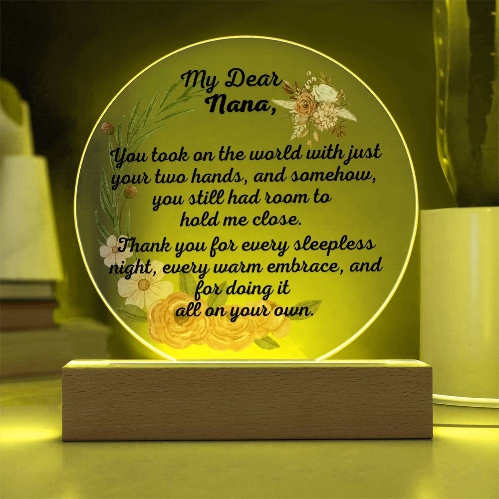 Single Grandma gift on Grandparent day for Nana | Thoughtful Cute present for Grammy who has everything | LED Acrylic Plaque | Hold me Close